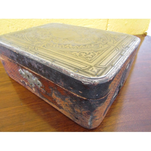 580 - Antique Solid Silver Mounted Document Box Approximately 11 Inches Wide with Contents Some Silver etc... 