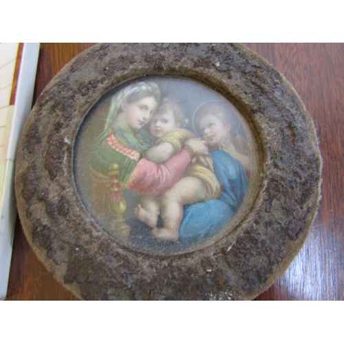 584 - Three Antique Miniature Pictures including Gilt Framed Example Approximately 5 Inches Wide