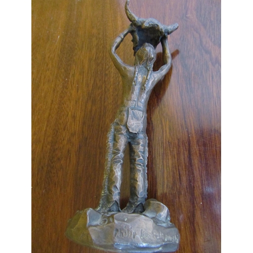 593 - Antique Bronze Sculpture of Native American Indian Signed to Base and Titled Buffalo Prayer Approxim... 