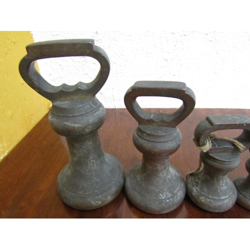 594 - Set of Six Graduated Cast Brass Bell Weights Victorian Tallest Approximately 8 Inches High