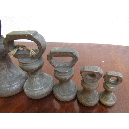 594 - Set of Six Graduated Cast Brass Bell Weights Victorian Tallest Approximately 8 Inches High