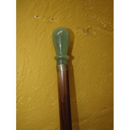 595 - Old Carved Jade Handled Walking Cane Approximately 34 Inches High