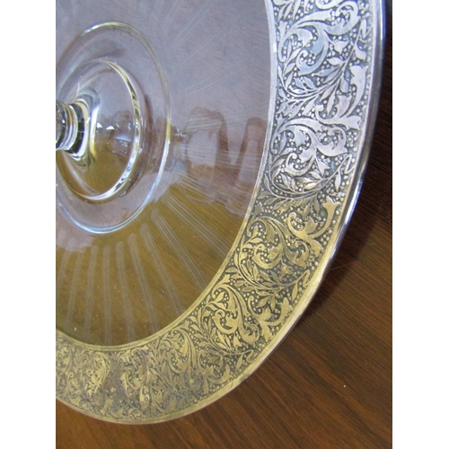 597 - Solid Silver Mounted Circular Form Facet Cut Crystal Cake Rest with Integral Handle