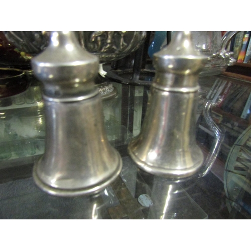 602 - Pair of Solid Silver Salt and Peppers Pedestal Form Each Approximately 3 Inches High