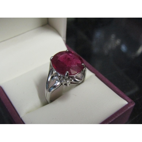 607 - Ruby Centre Stone Ladies Ring with Diamond Decorated Set