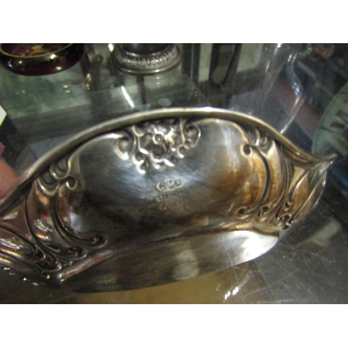 614 - Antique Solid Silver Basket Form Dish with Embossed Decoration Approximately 6 Inches Wide