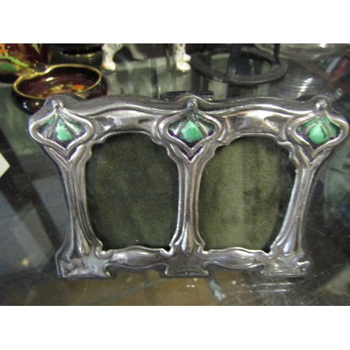 620 - Solid Silver Double Photograph Frame with Enamel Decoration Liberty Motif Pattern Approximately 5 In... 