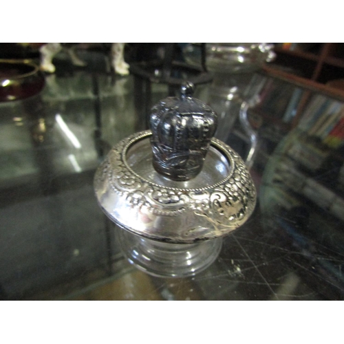 622 - Antique Solid Silver Mounted Cut Crystal Table Lighter with Original Cover