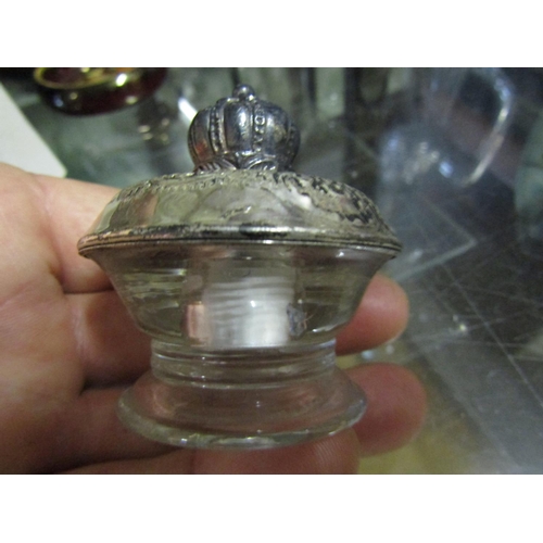 622 - Antique Solid Silver Mounted Cut Crystal Table Lighter with Original Cover