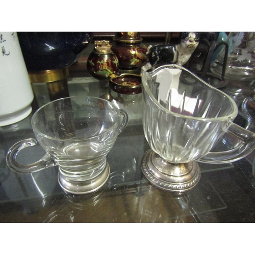 625 - Pair of Solid Silver Mounted Crystal Pouring Jug Tallest Approximately 4 Inches High