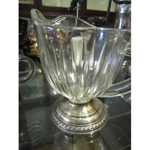 625 - Pair of Solid Silver Mounted Crystal Pouring Jug Tallest Approximately 4 Inches High