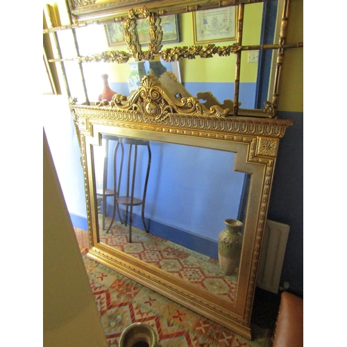 63 - Carved Giltwood Overmantle Mirror with Upper Cartouche Decoration Approximately 5ft Wide x 5ft 8 Inc... 