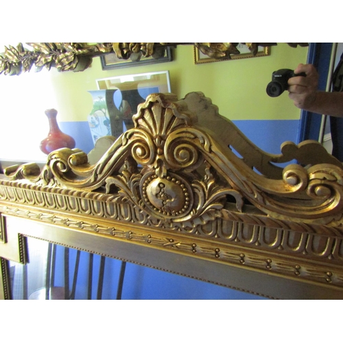 63 - Carved Giltwood Overmantle Mirror with Upper Cartouche Decoration Approximately 5ft Wide x 5ft 8 Inc... 