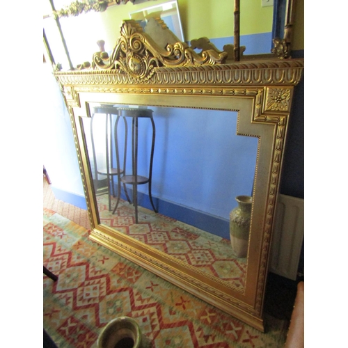 63 - Carved Giltwood Overmantle Mirror with Upper Cartouche Decoration Approximately 5ft Wide x 5ft 8 Inc... 