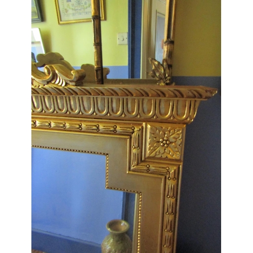 63 - Carved Giltwood Overmantle Mirror with Upper Cartouche Decoration Approximately 5ft Wide x 5ft 8 Inc... 