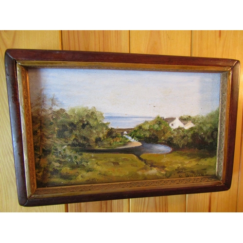 632 - Regency Needlework Racing Scene with Original Oil Painting Estuary and Woven Picture of Kingfisher T... 