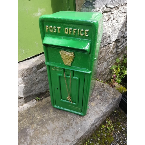 64 - Cast Iron Post Box with Hibernia Harp Emblem with Keys Approximately 22 Inches High