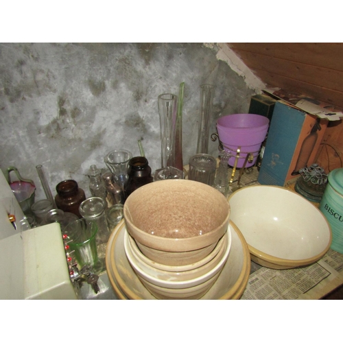 643 - Shelf of Various Items Under Stairs including Cookery Bowls