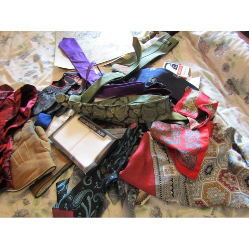 65 - Collection of Various Items including Silk and Cotton Hankerchiefs Gentleman's Ties and Silk Robe Qu... 