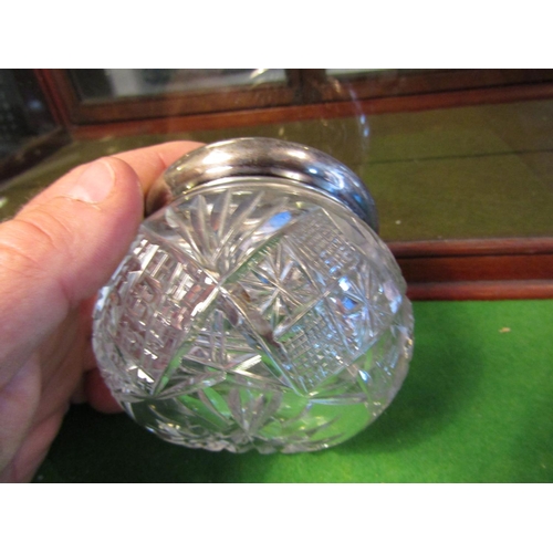 651 - Antique Cut Crystal Table Jar with Solid Silver Cover Embossed Decorated Approximately 4 Inches Wide