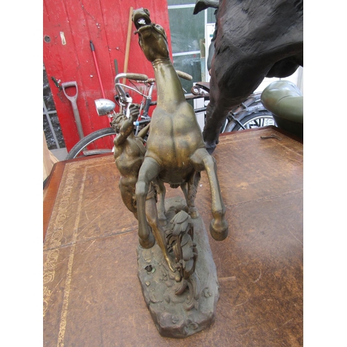 655 - Gilt Bronze Sculpture of Man with Rearing Stallion Approximately 14 Inches High