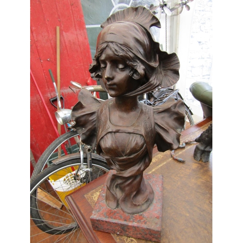 656 - Antique School Bronze Bust of Lady Mounted on Marble Base Signed Indistinctly Verso Approximately 17... 