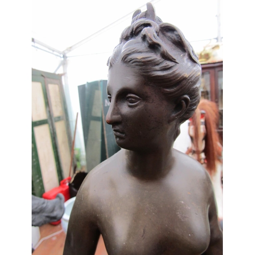 659 - Antique Bronze Sculpture of Nude Lady on Circular Form Pedestal Base Signed Approximately 24 Inches ... 