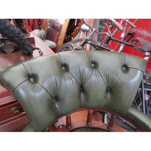 662 - Green Deep Button Leather Upholstered Tub Frame Desk Armchair on Swivel Base Good Construction