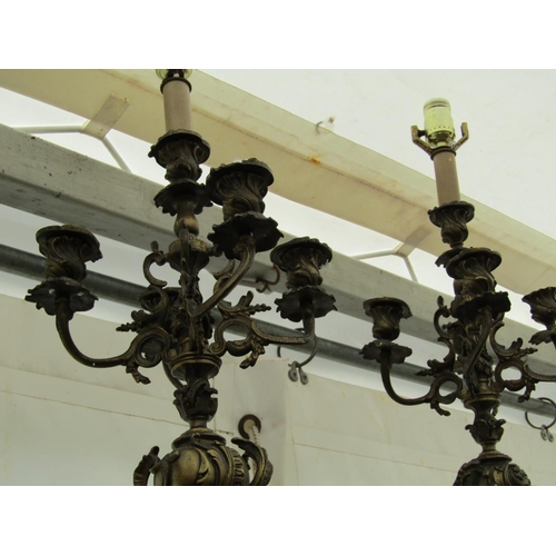 667 - Pair of Bronze Candelabra Rococo Form with Various Sconces above Well Chased Centre Column Support E... 