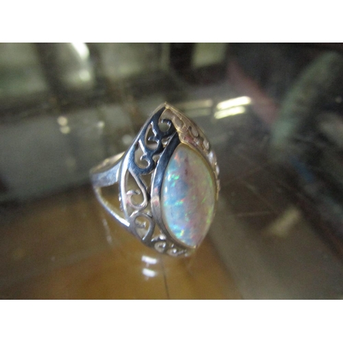 674 - Opal Marquis Cut Dress Ring Solid Silver Mounted