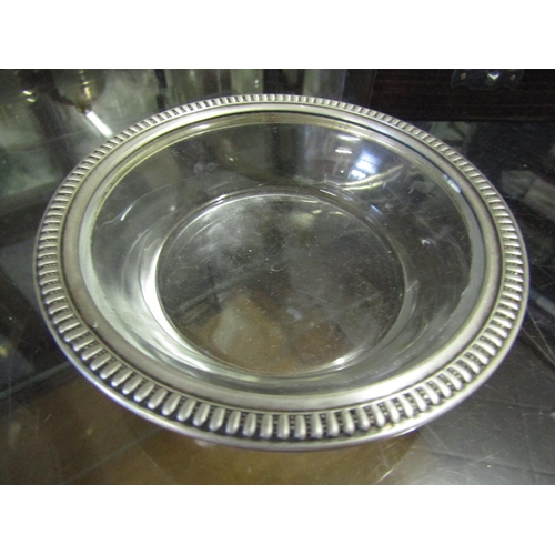 676 - Pair of Antique Solid Silver Mounted Crystal Table Dishes Each Approximately 5 Inches Diameter