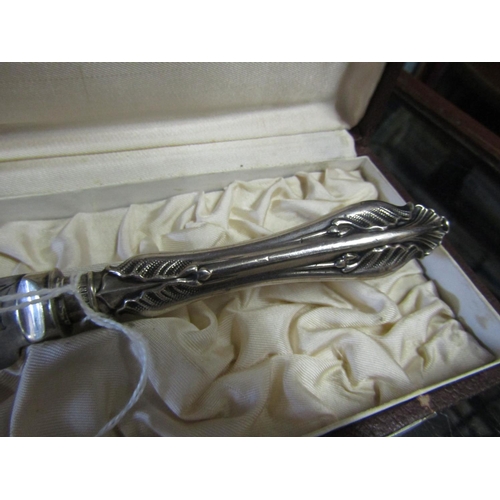 680 - Antique Solid Silver Ceremonial Knife with Engraved Decoration Silver Blade and Handle