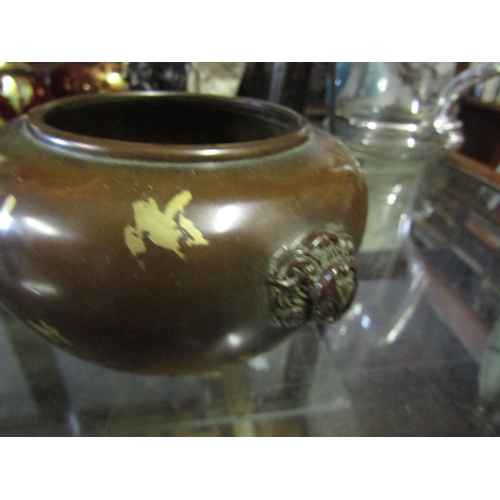 681 - Chinese Bronze Gold Splash Decorated Sensor with Well Chased Side Decoration Signed with Characters ... 