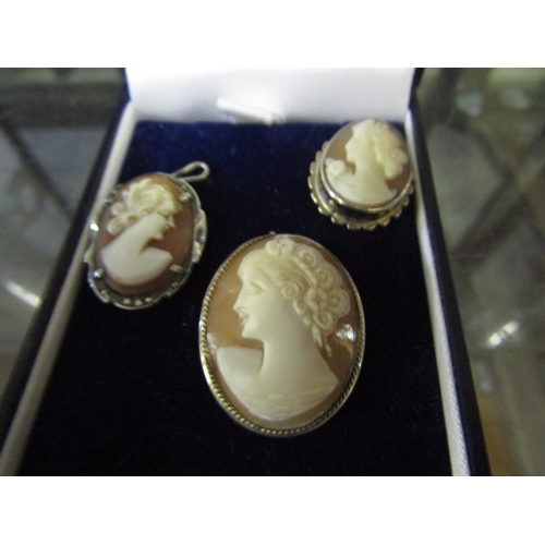 684 - Three Antique Cameo Brooches Solid Silver Mounted Depicting Ladies in Side Profile