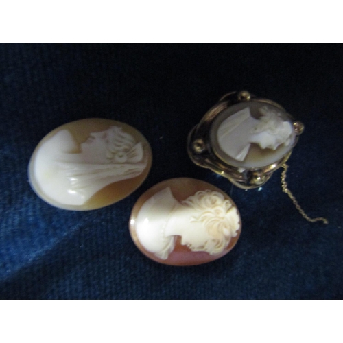 684 - Three Antique Cameo Brooches Solid Silver Mounted Depicting Ladies in Side Profile