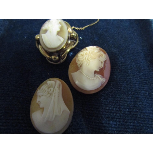 684 - Three Antique Cameo Brooches Solid Silver Mounted Depicting Ladies in Side Profile