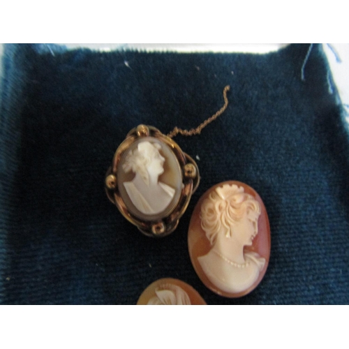 684 - Three Antique Cameo Brooches Solid Silver Mounted Depicting Ladies in Side Profile