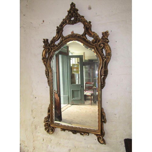 69 - Carved Giltwood Shaped Form Wall Mirror Approximately 6ft High