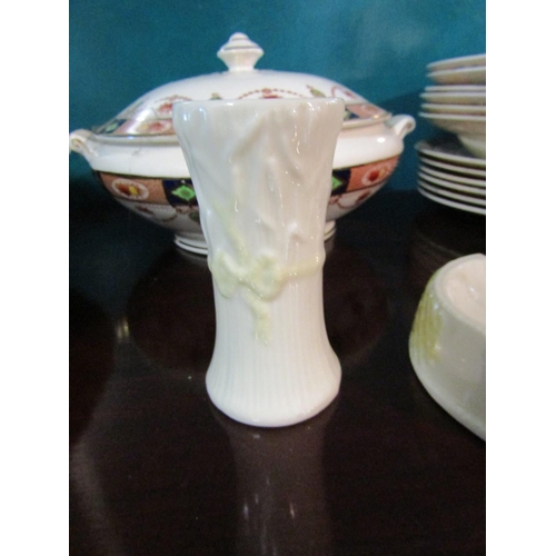 700 - Two Pieces of Belleek Ashtray and Vase Tallest Approximately 4 Inches High