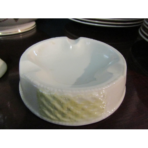 700 - Two Pieces of Belleek Ashtray and Vase Tallest Approximately 4 Inches High