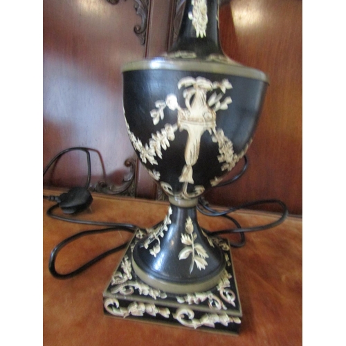 704 - Toileware Urn Form Table Lamp with Swag and Drape Motif Painted Decoration Elecdtrified Working Orde... 