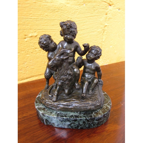 71 - Antique Bronze Sculpture Three Cherubs with Ram Well Chased and Modelled Signed to Base resting on O... 