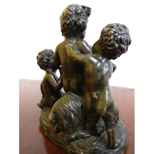 71 - Antique Bronze Sculpture Three Cherubs with Ram Well Chased and Modelled Signed to Base resting on O... 