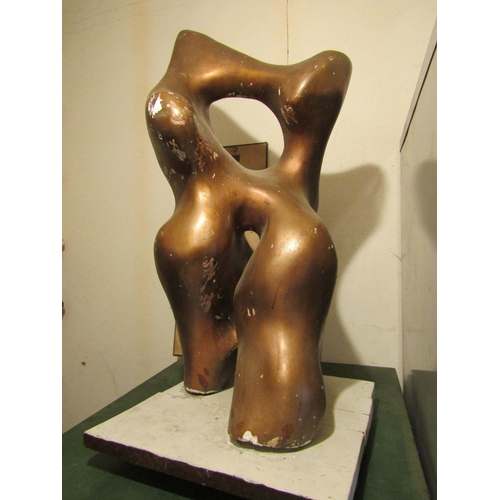 715 - Sculpture Gilded Plaster Circa 1970 on Wooden Base Female Form Approximately 26 Inches High