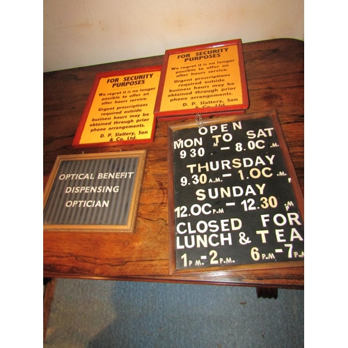 718 - Five Vintage Signs including Opticians Test