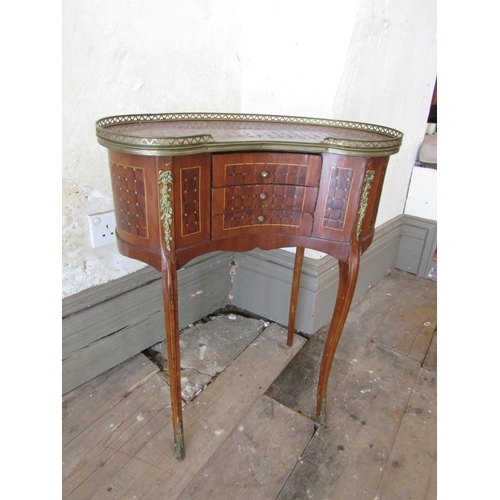 72 - Antique Marquetry Decorated Kingswood Ormolu Mounted Kidney Shaped Side Table Three Drawers above Sh... 