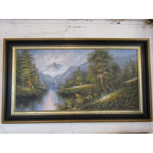 73 - Large Landscape Painting Oil on Canvas Signed Indistinctly Lower Right Approximately 22 Inches High ... 