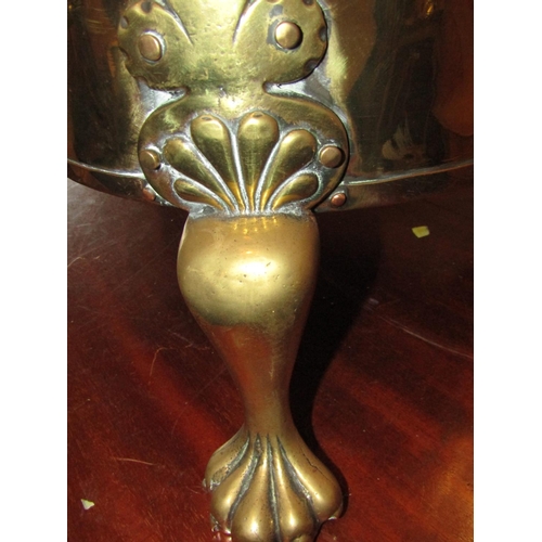 731 - Large Regency Brass Fire Companion with Lion Motif Ring Side Carry Handles above Paw Supports Approx... 