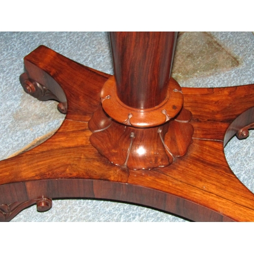 736 - William IV Figured Rosewood Foldover Games Table with Well Carved Apron above Centre Column Support ... 