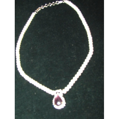 738 - Silver Amethyst Set Decorated Ladies Pearl Necklace